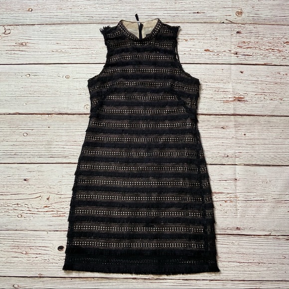 J Crew Black Crochet Fringe Sleeveless Shift Dress Sz 2 - Picture 2 of 15